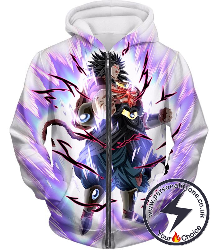 Dragon Ball Super Legendary Saiyan Warrior Broly Ultra Instinct Action Cool White Zip Up Hoodie